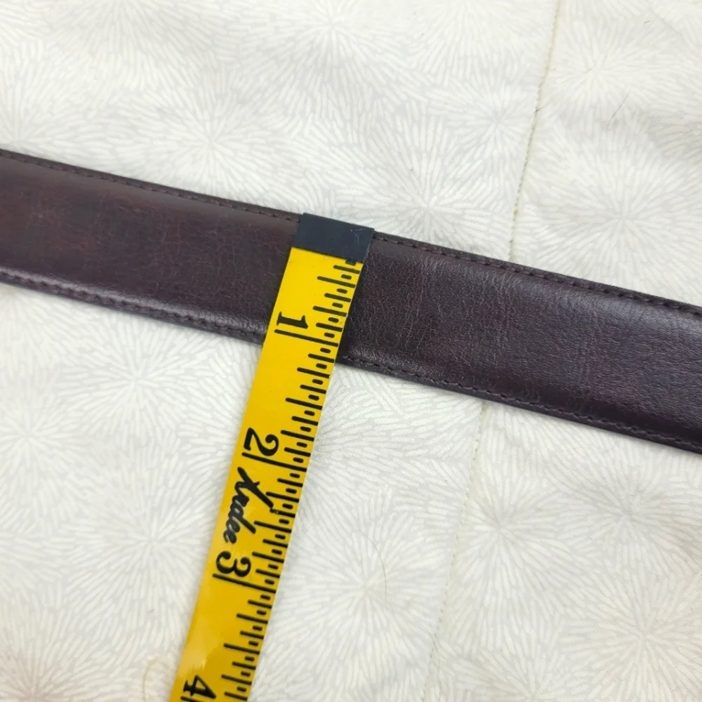 Espresso brown Italian leather belt square silver buckle minimal classic S/M